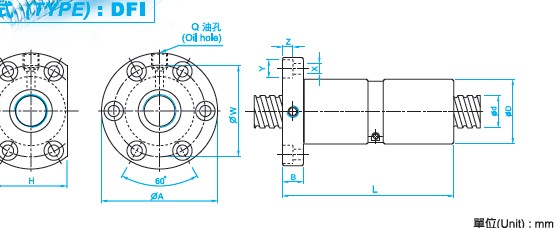 DFI4005滾珠絲桿尺寸圖 DFI4005滾珠絲桿尺寸圖